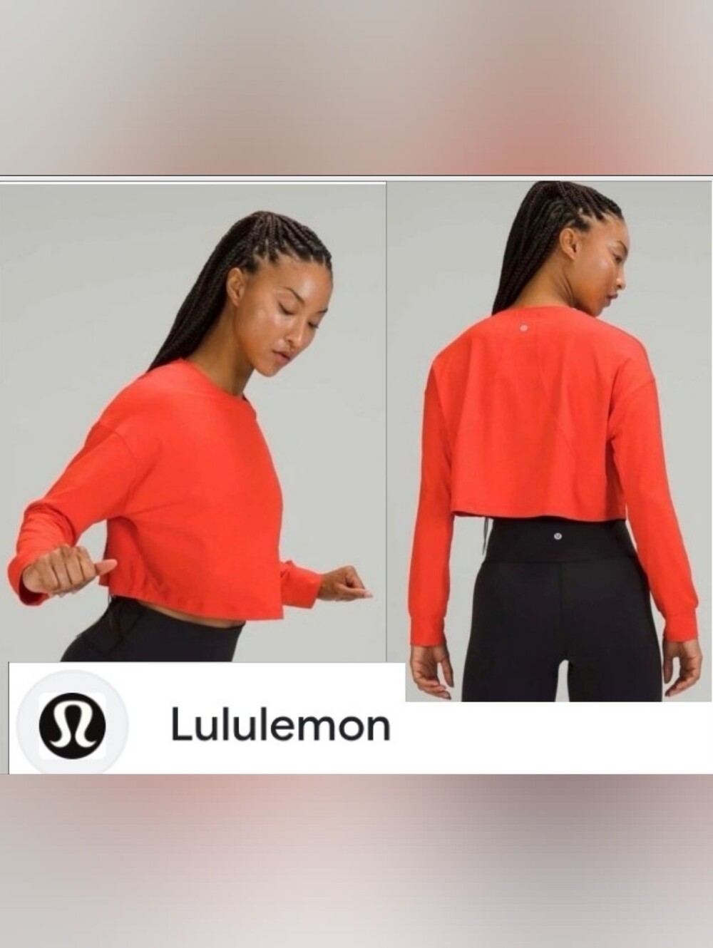 lululemon athletica Cropped Long-Sleeve Top in Bright Coral Red - Picture 1 of 7